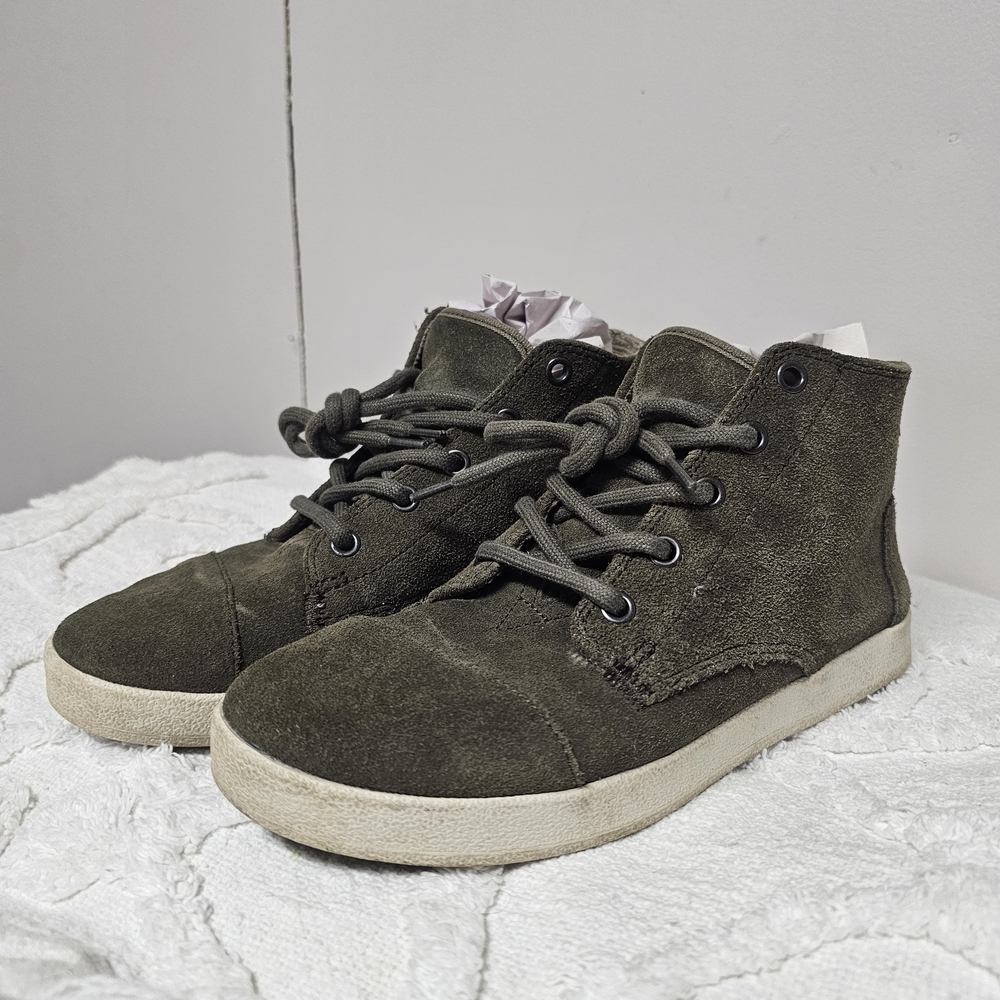 Olive‎ Green Suede High-Top Toms Sneakers Lace-up Size 7 Women Gorpcore Outdoor